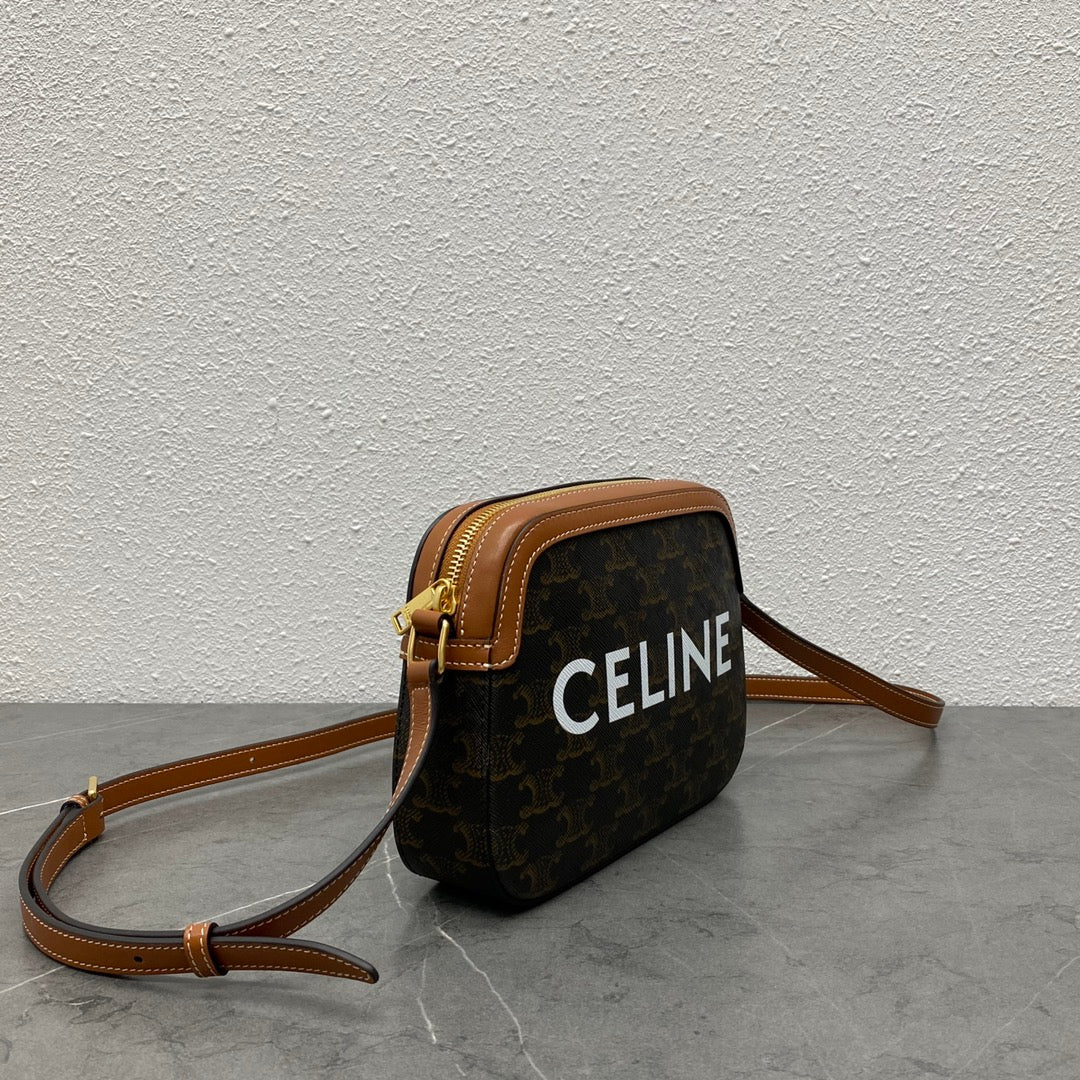 Celine Camera Bag 20 Bag With Logo Triomphe Black Brown Canvas & Calfskin