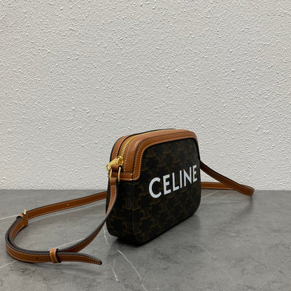 Celine Camera Bag 20 Bag With Logo Triomphe Black Brown Canvas & Calfskin