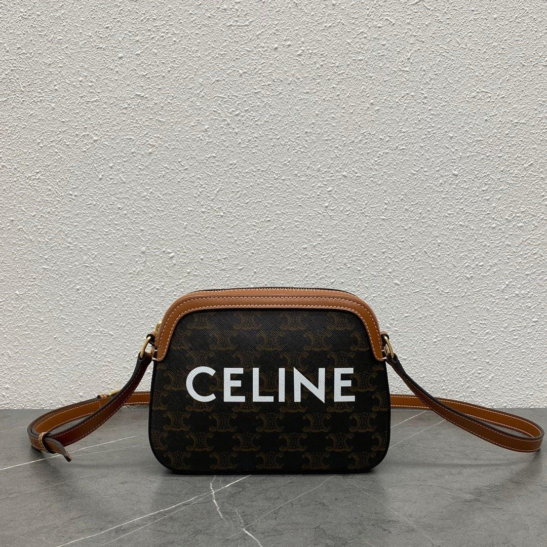 Celine Camera Bag 20 Bag With Logo Triomphe Black Brown Canvas & Calfskin