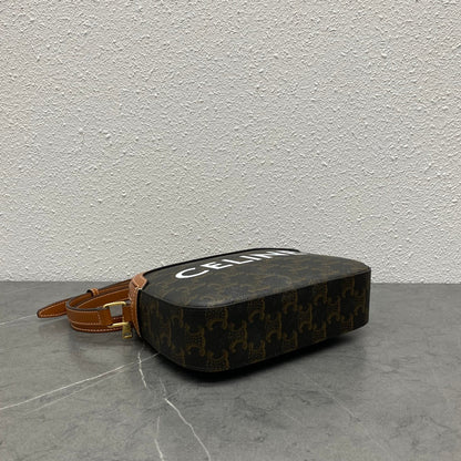 Celine Camera Bag 20 Bag With Logo Triomphe Black Brown Canvas & Calfskin