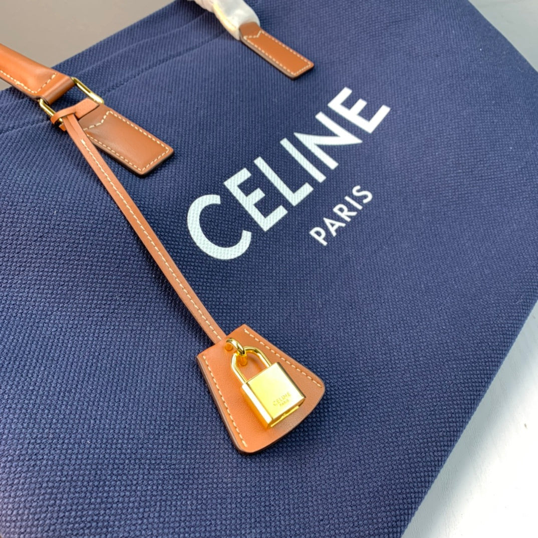 Celine Cabas Tote Navy Blue Canvas