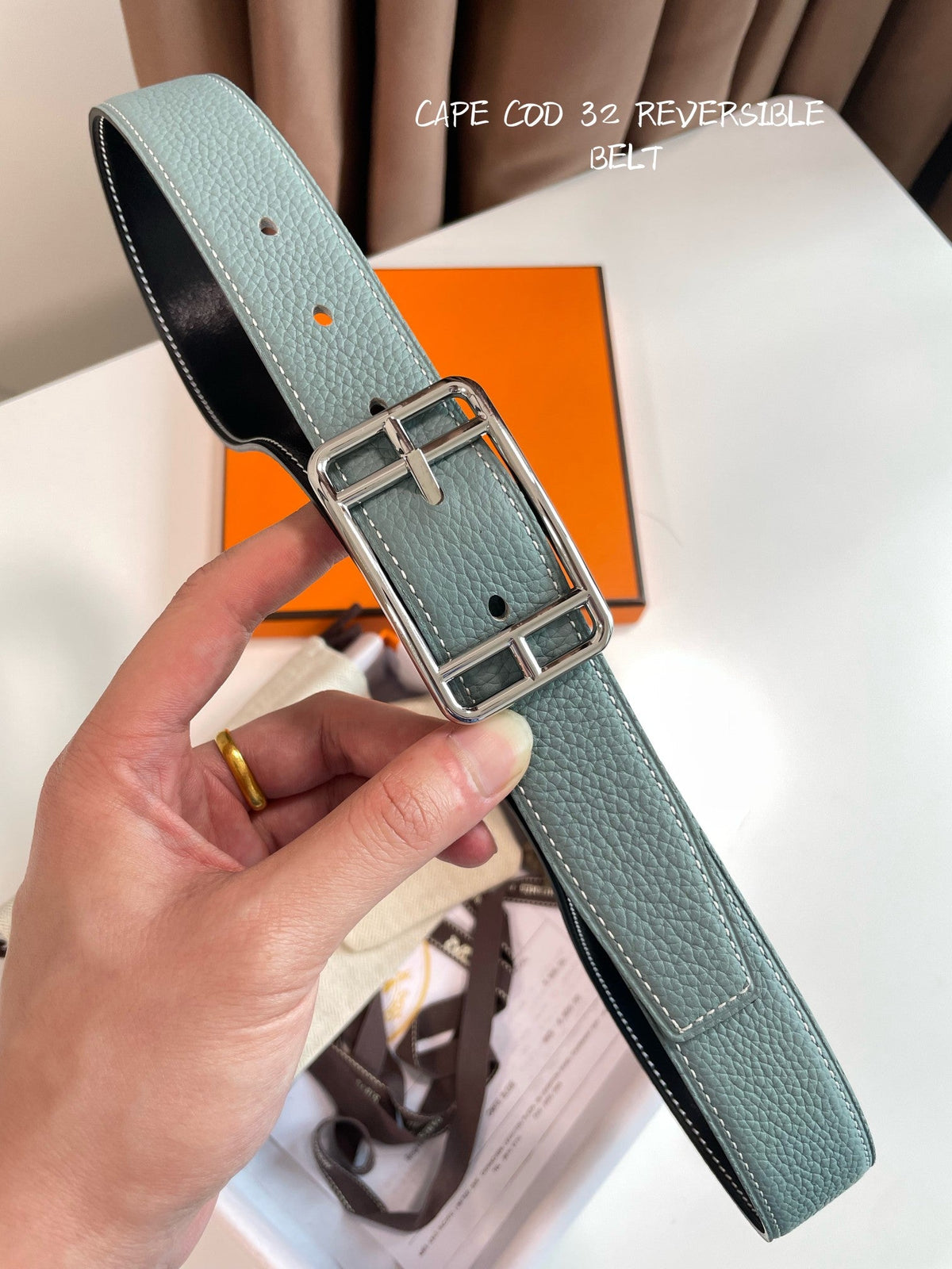 HM Cape Cod 32mm Reversible Belt Green Black Leather 187796