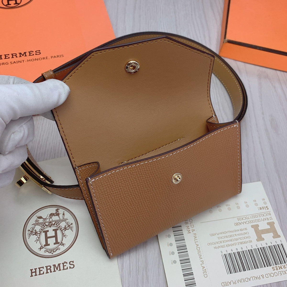 hm kelly belt 18mm with pocket gold calfskin