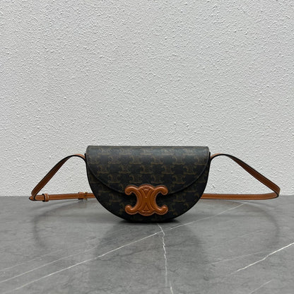 Celine Besace Cuir Bag Triomphe Black Brown Canvas & Calfskin
