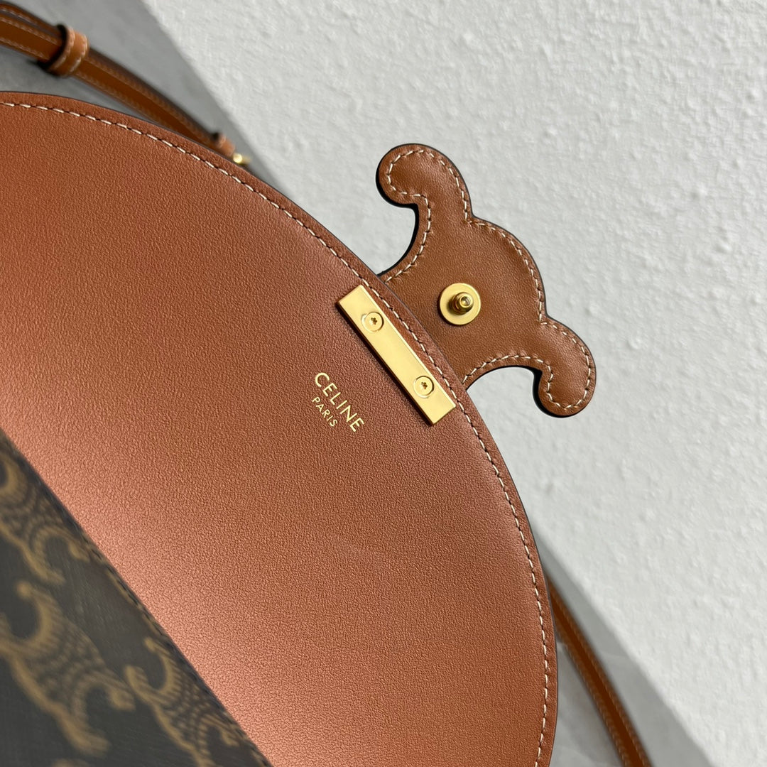 Celine Besace Cuir Bag Triomphe Black Brown Canvas & Calfskin