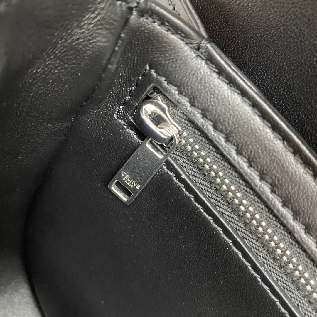 Celine Chain Besace Clea Bag Triomphe Black Calfskin SHW
