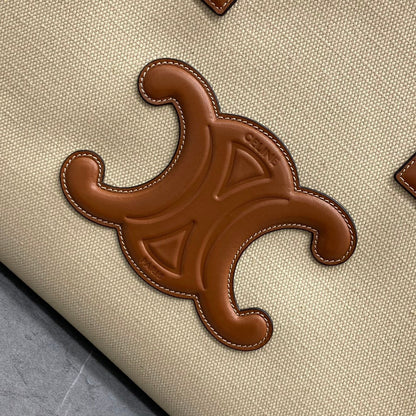 Celine Drawstring Cabas Bag Beige Brown Calfskin Textile