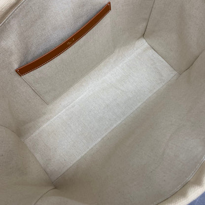 Celine Drawstring Cabas Bag Beige Brown Calfskin Textile