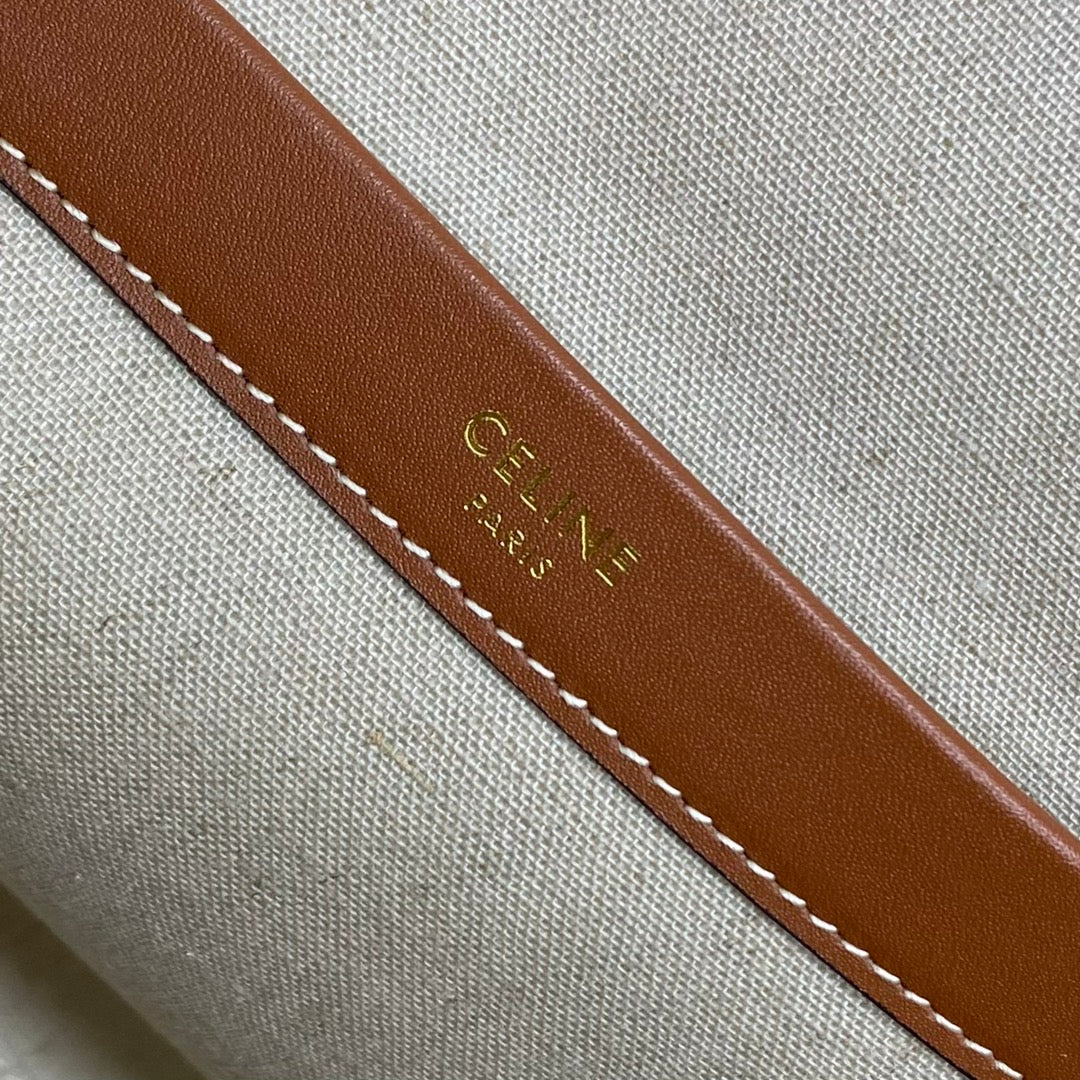 Celine Drawstring Cabas Bag Beige Brown Calfskin Textile