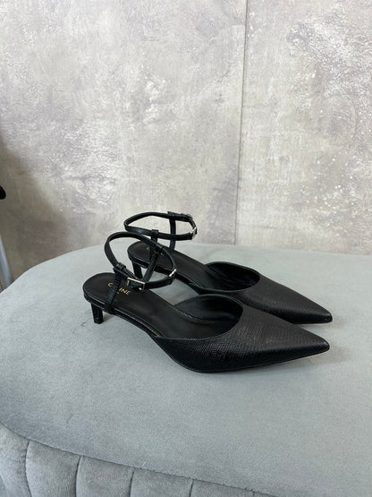 cl kitten with strap 45 black lizard stamped calfskin