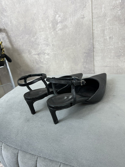 cl kitten with strap 45 black lizard stamped calfskin