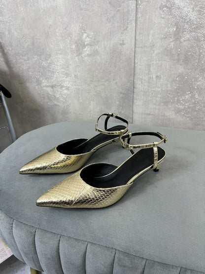 cl kitten with strap 45 gold lizard stamped metalized calfskin