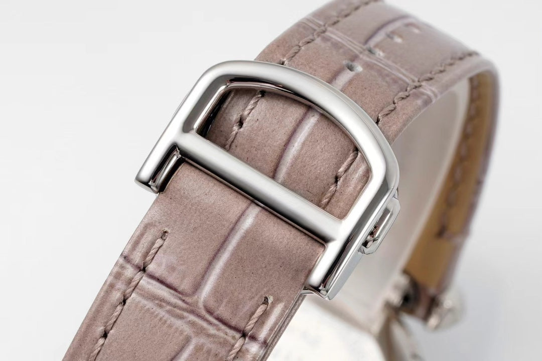 pasha 30mm quartz stainless steel pink dial light brown leather
