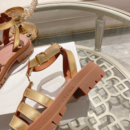 CL Clea Triomphe Gladiator Sandal 40mm Gold Metallic Mix Tan Calfskin 600369