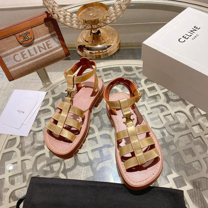 CL Clea Triomphe Gladiator Sandal 40mm Gold Metallic Mix Tan Calfskin 600369