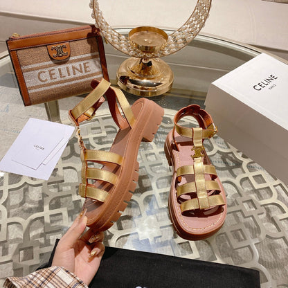 CL Clea Triomphe Gladiator Sandal 40mm Gold Metallic Mix Tan Calfskin 600369