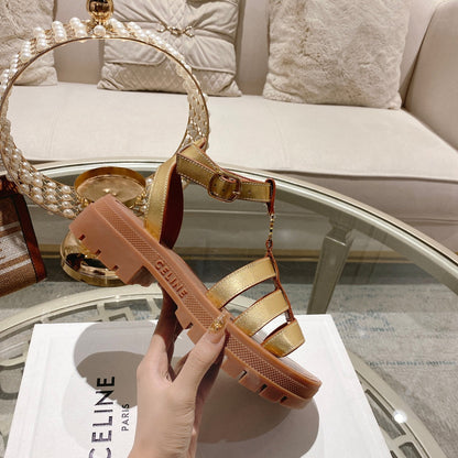 CL Clea Triomphe Gladiator Sandal 40mm Gold Metallic Mix Tan Calfskin 600369