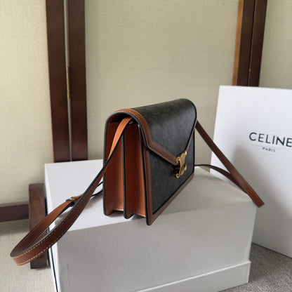 Celine Enveloppe Bag Brown Black Triomphe Canvas