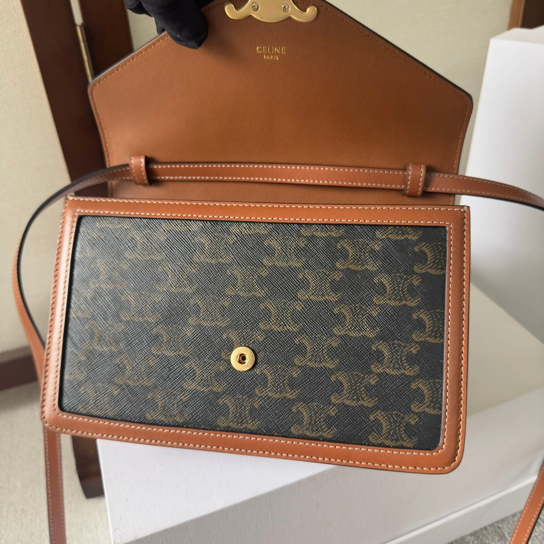 Celine Enveloppe Bag Brown Black Triomphe Canvas