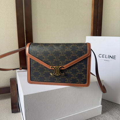 Celine Enveloppe Bag Brown Black Triomphe Canvas