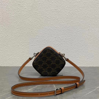 Celine Cube Box Bag Triomphe Black Brown Canvas & Calfskin