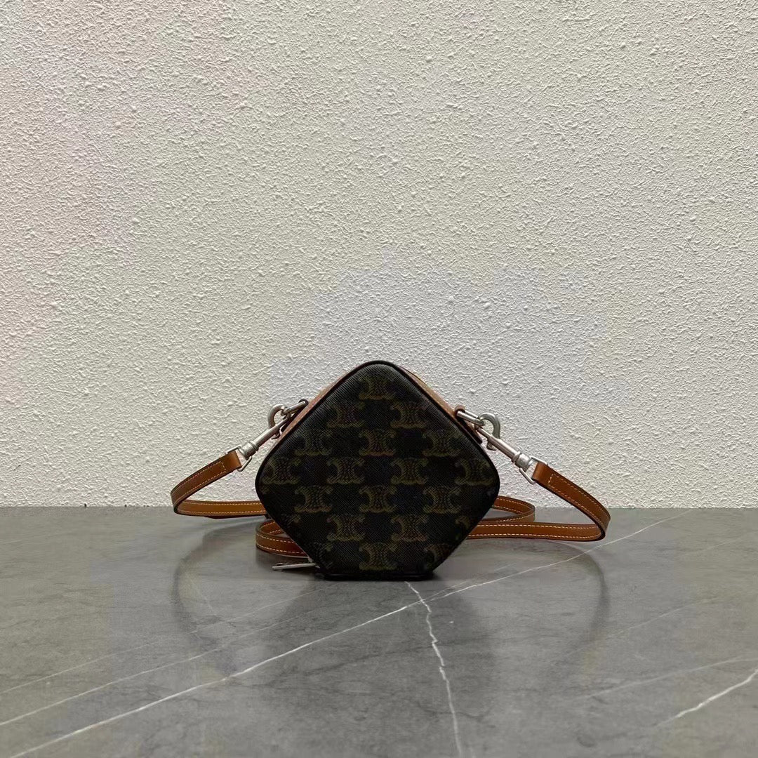 Celine Cube Box Bag Triomphe Black Brown Canvas & Calfskin
