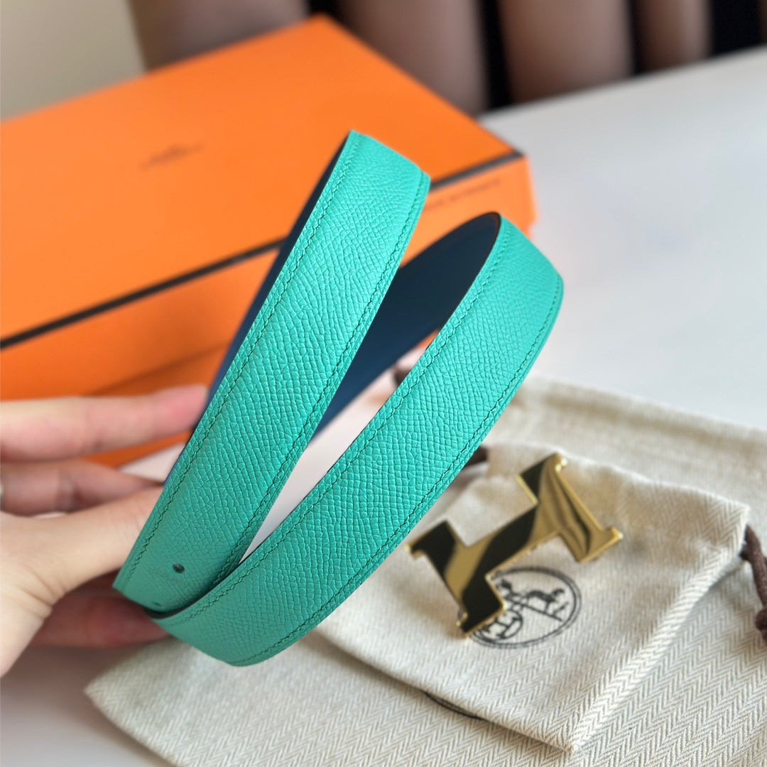 HM Gold Constance & Reverible Belt Blue Green Leather 125374