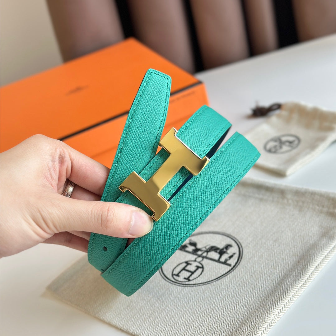 HM Gold Constance & Reverible Belt Blue Green Leather 125374