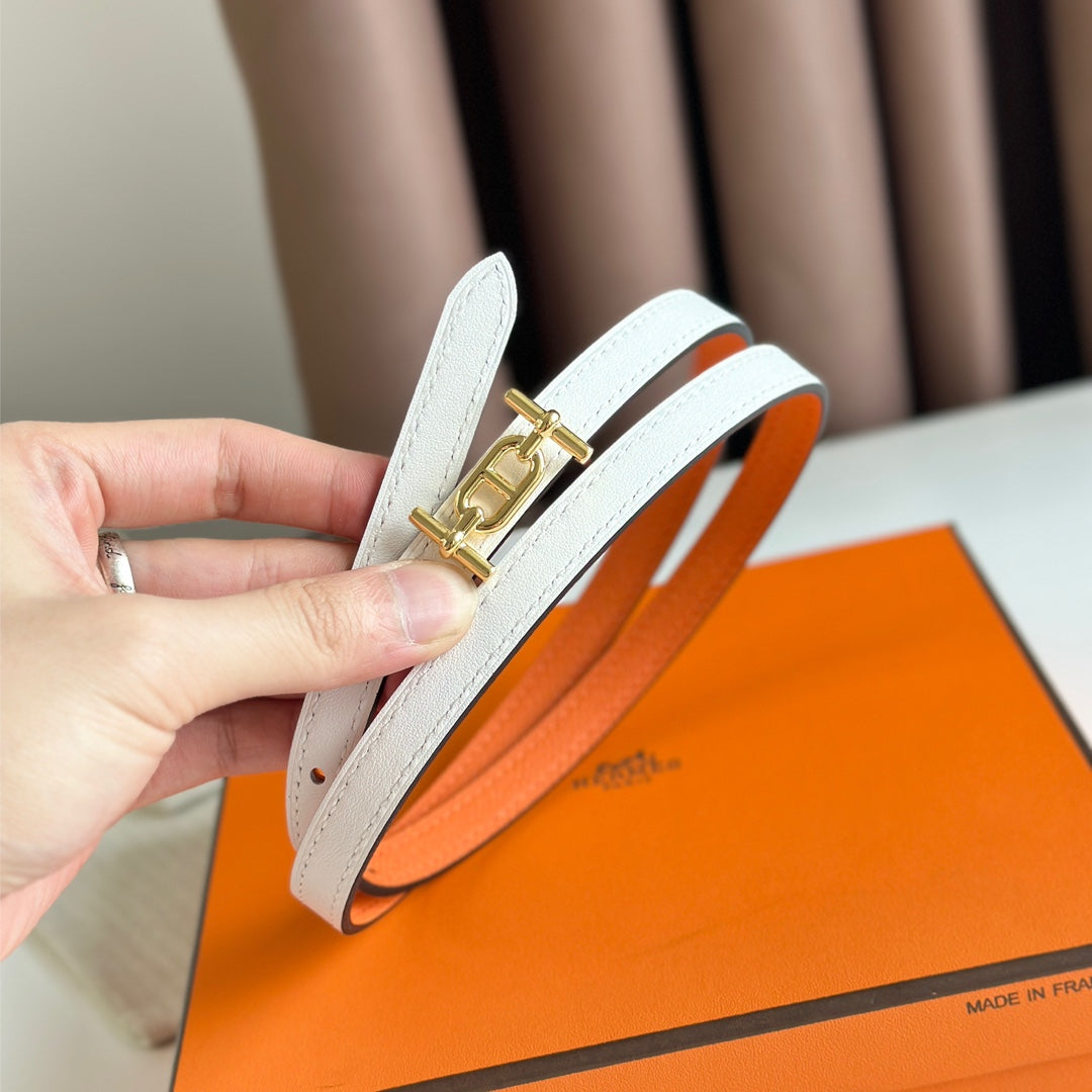HM ANCRE BUCKLE & REVERSIBLE WHITE AND ORANGE LEATHER STRAP 13MM GOLD HARDWARE
