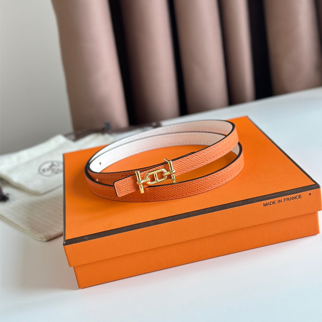 HM ANCRE BUCKLE & REVERSIBLE WHITE AND ORANGE LEATHER STRAP 13MM GOLD HARDWARE