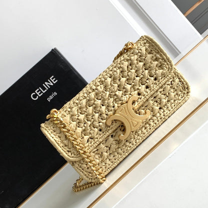 Celine Triomphe 20cm Light Beige Raffia Gold Hardware