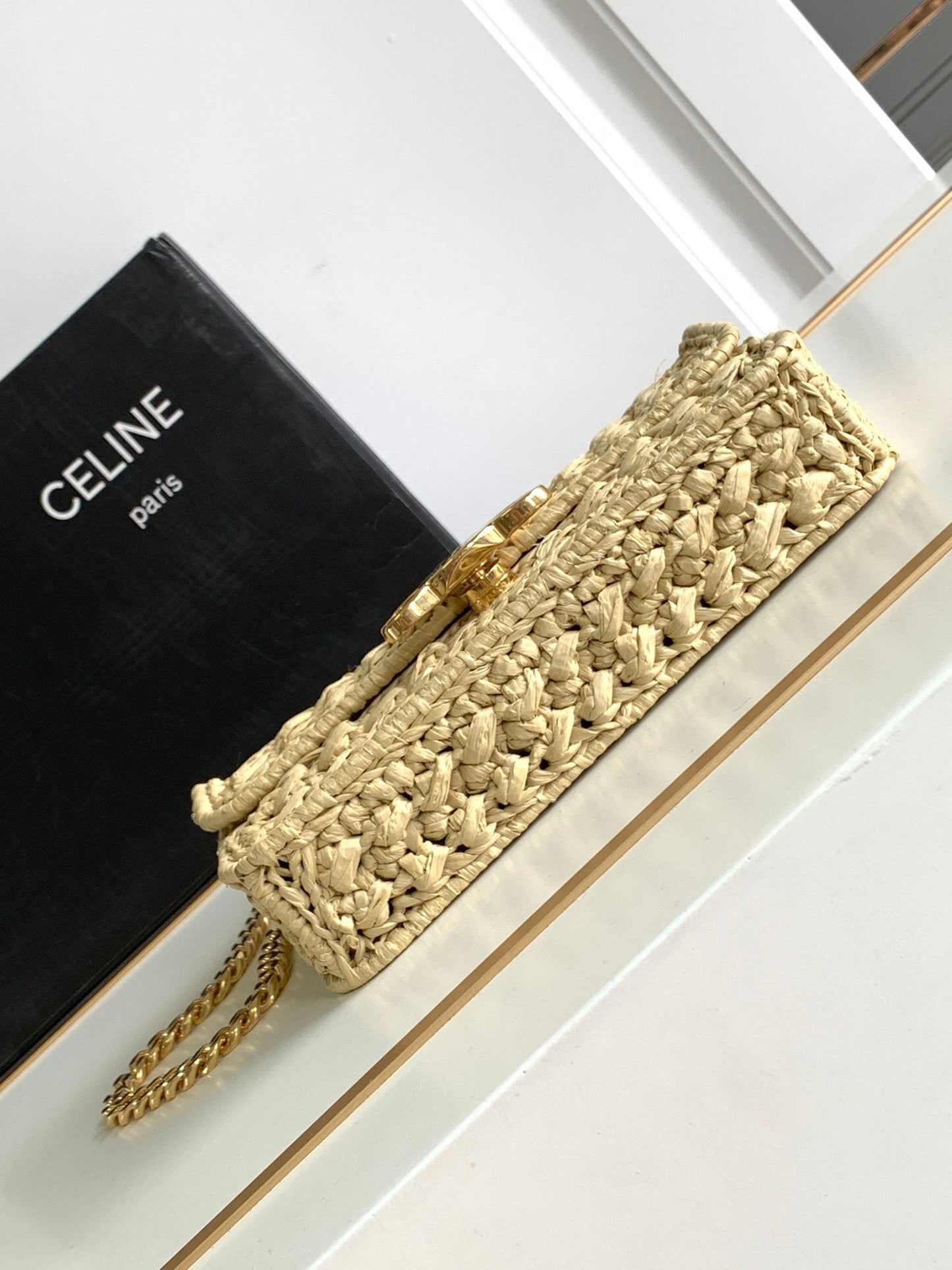 Celine Triomphe 20cm Light Beige Raffia Gold Hardware