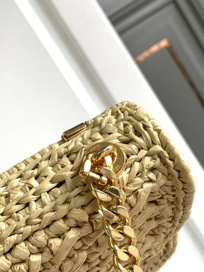 Celine Triomphe 20cm Light Beige Raffia Gold Hardware