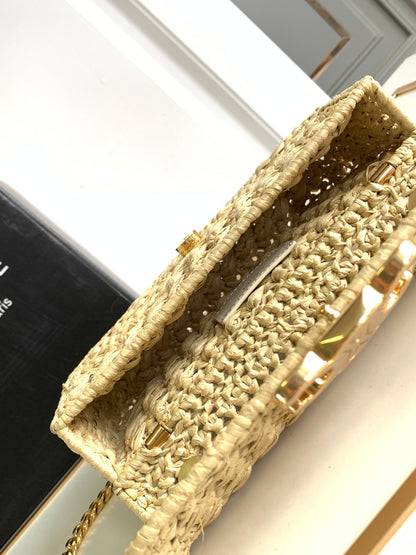 Celine Triomphe 20cm Light Beige Raffia Gold Hardware