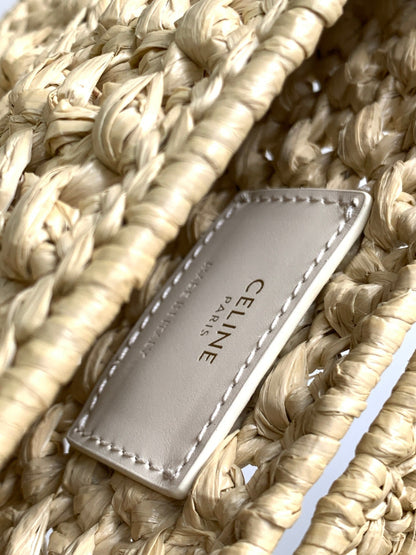 Celine Triomphe 20cm Light Beige Raffia Gold Hardware