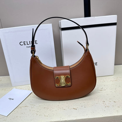 Celine Medium Ava Triomphe Shoulder Bag Brown Smooth Calfskin