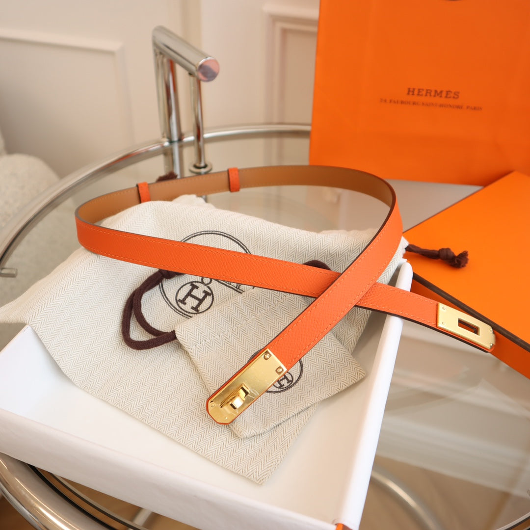 hm kelly belt 18mm orange epsom leather