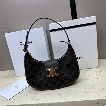 Celine Medium Ava Triomphe Shoulder Bag Brown Black Smooth Calfskin