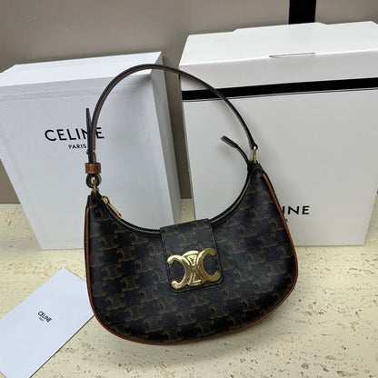 Celine Medium Ava Triomphe Shoulder Bag Brown Black Smooth Calfskin