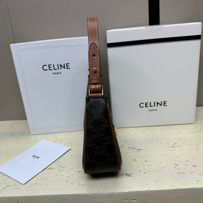 Celine Medium Ava Triomphe Shoulder Bag Brown Black Smooth Calfskin