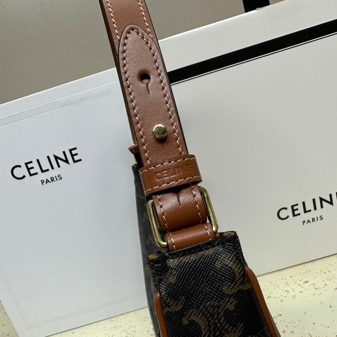 Celine Medium Ava Triomphe Shoulder Bag Brown Black Smooth Calfskin