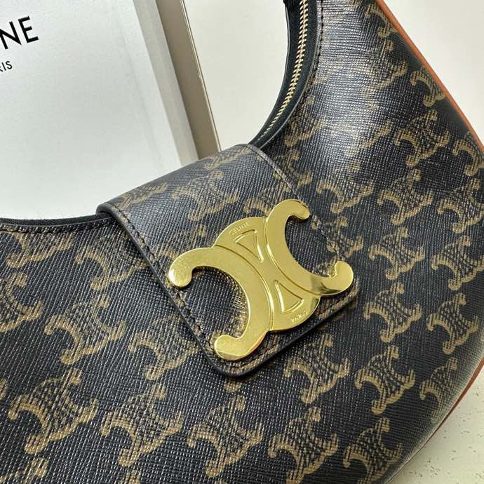 Celine Medium Ava Triomphe Shoulder Bag Brown Black Smooth Calfskin