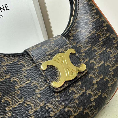 Celine Medium Ava Triomphe Shoulder Bag Brown Black Smooth Calfskin