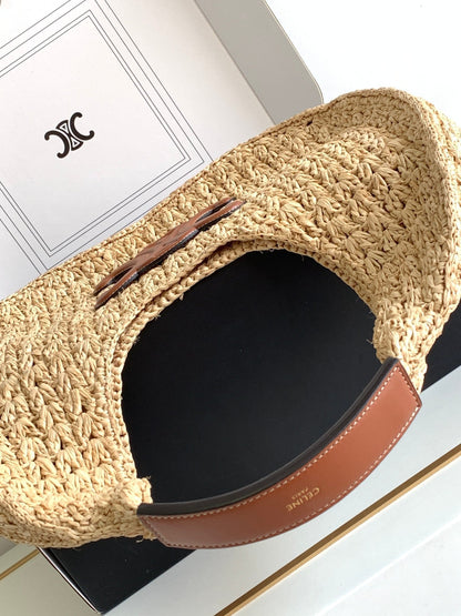 celin classic panier 33cm hobo bag raffia and brown calfskin