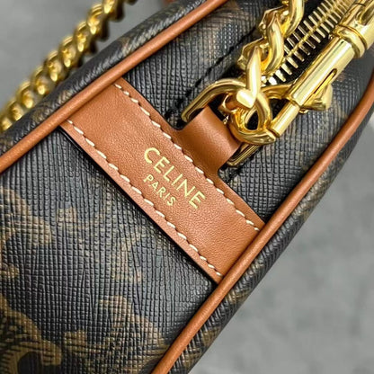 Celine Mini Camera Shoulder Bag Triomphe Black Brown Canvas & Calfskin