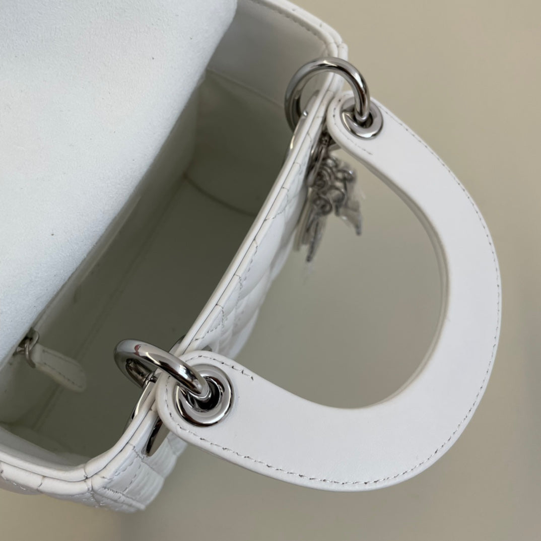 Dior 2026 Lady Bag 17cm White Lambskin With Silver Hardware