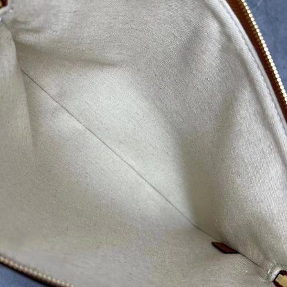 Celine Small Pouch with with Celine Print White Brown Calfskin Textile