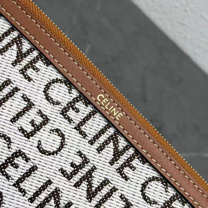 Celine Small Pouch with with Celine Print White Brown Calfskin Textile