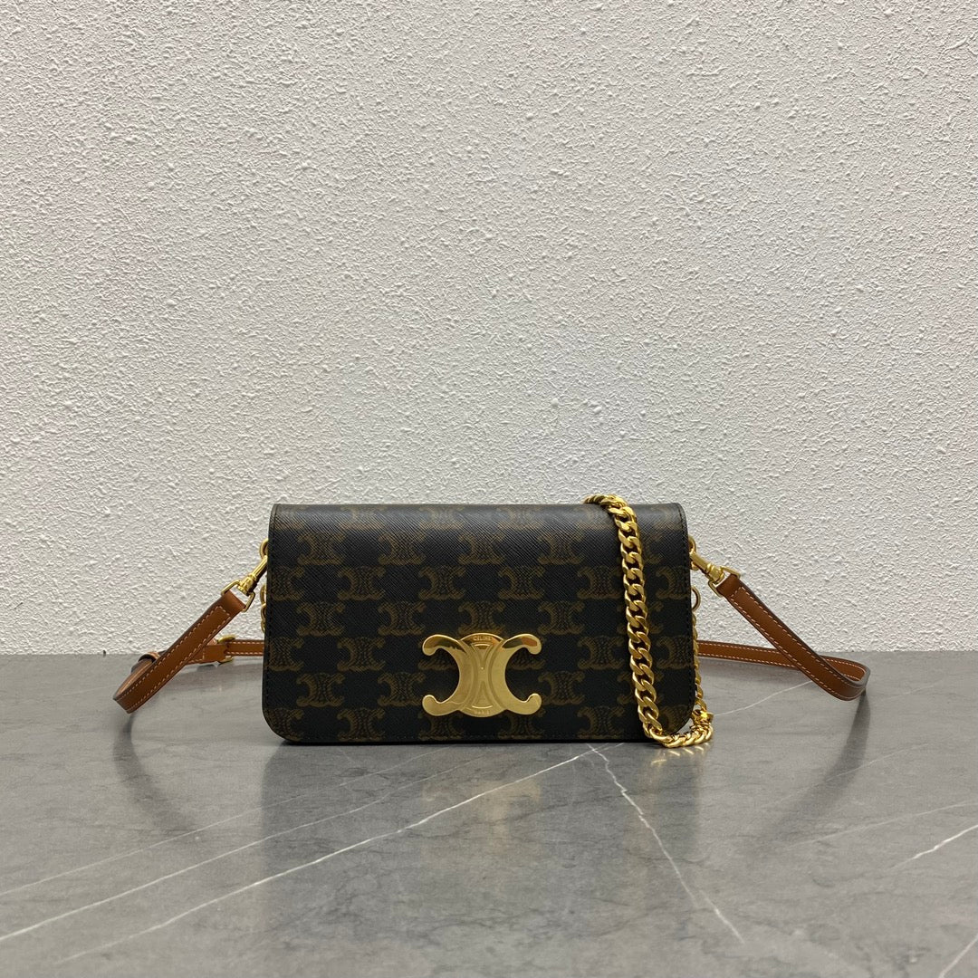 Celine Multipochette Triomphe Black Brown Canvas & Calfskin