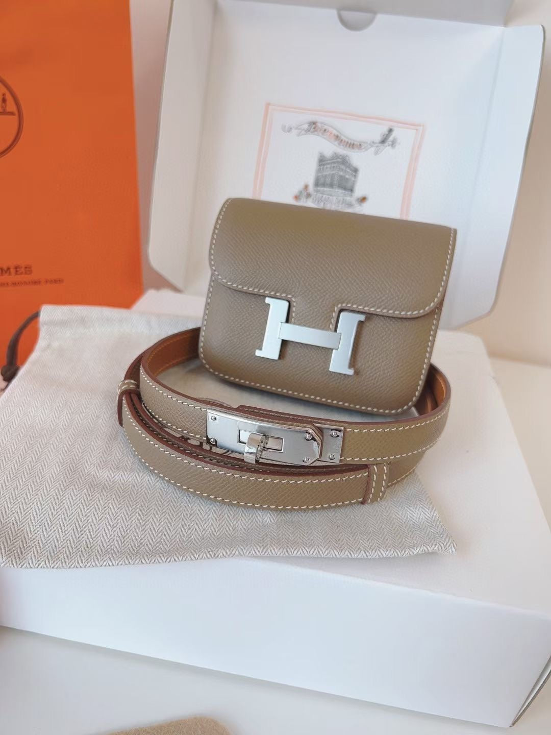 hm kelly belt 18mm with constance slim grey epsom silver hardware